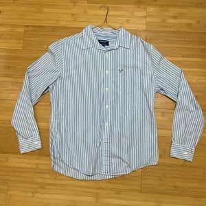 Men’s AE Striped Button Down - Light Blue
